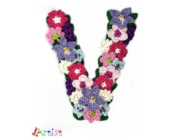 Flower letter V crochet pattern applique