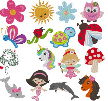 Stickdatei - Puschen Motive für Mädchen - Girls - Sticken