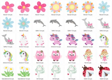 Stickdatei - Puschen Motive für Mädchen - Girls - Sticken