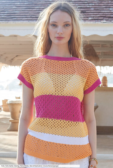 Gestreiftes Netzmuster-Shirt - Stricken