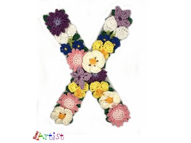 Flower letter X crochet pattern applique