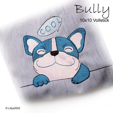 Bully cool 10x10, Französische Bulldogge, Stickdatei, Stickmuster, Vollstic - Sticken