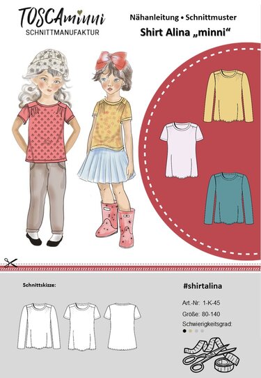 Schnittmuster Kinder Shirt Alina "minni" Gr. 80-140 + Video - Nähen