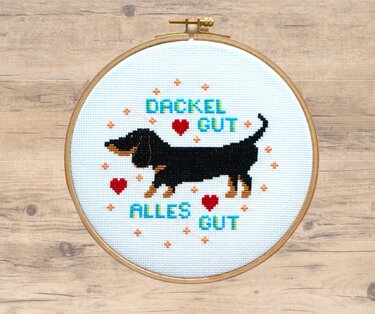 Stickvorlage PDF "Dackel Gut - Alles Gut" Stickvorlage im Kreuzstich - Sticken