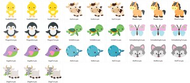 Stickdatei - Puschen Motive mit Tieren in 5cm, 6cm und 7cm - Sticken