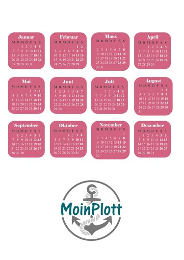 Monatskalender 2020 verschiedene Farben PDF kostenlos zum selber ausdrucken Organizer Filofax etc. - Basteln