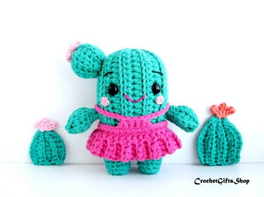 Amigurumi Cactus in Skirt Overalls - Crochet