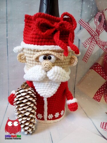 259 Crochet Pattern - Santa - wine or champagne bottle sleeve - PDF file by Knittoy CP