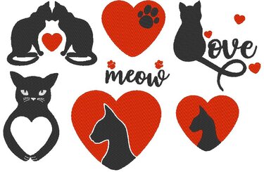Katze Katzen Liebe Silhouette Stickdatei Herz - Sticken