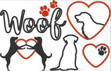 Hund Hunde Liebe Silhouette für Stoffapplikation Stickdatei Herz - Sticken