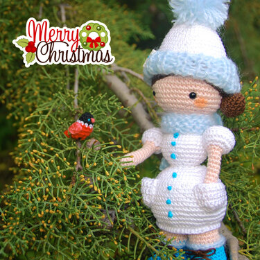 Christmas Crochet pattern Amigurumi doll SnowGirl with Red Bird