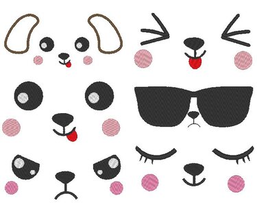 Hund Hunde Gesichter Stickdatei - Sticken