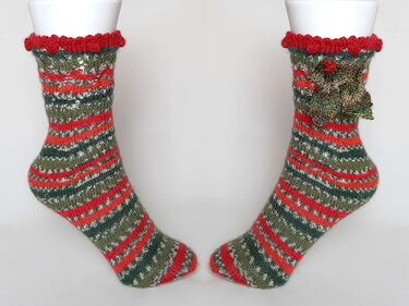 Socken Fixe Ferse, Noppen/Spitzenmuster + Ilex, Toe Up, Gr.34-45 - Bild 6