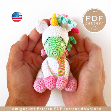Amigurumi Crochet pattern cute Little Baby Unicorn Rainbow