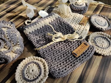 Waschset= Waschhandschuh+Bath Pouf+Make-up Pads - Häkeln