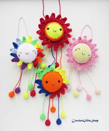 Sun and Raindrops Cute Mobile - Crochet