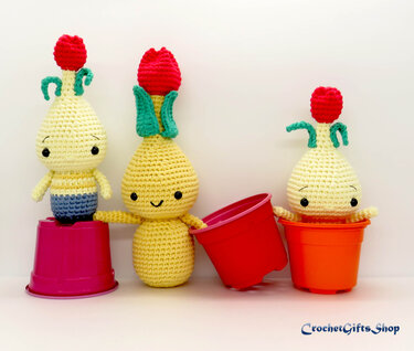 Amigurumi Flower Tulip spring and Baby Tulip bulb boy and girl set crochet pattern
