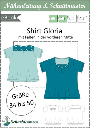 Gloria Women’s Jersey Shirt with Folds and 4 Sleeve Lengths EU34–50 US4-20 - Sewing