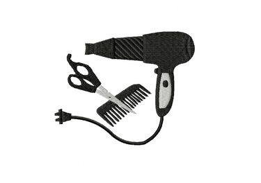 Stickdatei Friseur, zwei Größen, Rahmen 10 cm x 10 cm, Fön, Schere, Kamm - Sticken