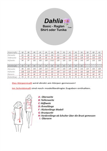Anleitung Dahlia Raglan Basic Shirt von 36 - 62 - Sewing