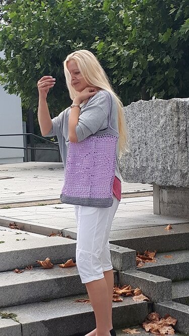 Einkaufstasche filethäkeln, Rose - Bild 7