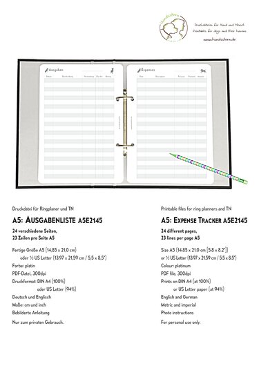 Ausgabenliste Einlagen für Planer A5 Hunde A5E2145 - Basteln