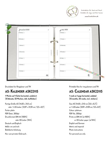 Wochenkalender 1W1S h A5 Einlagen Hunde A5K22115 - Basteln