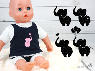 Kleine, niedliche Elefanten - 4 Motive, einfarbig (Plotterdatei) - Plotting