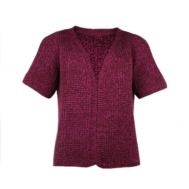 Grob gestrickte Kurzarm-Strickjacke in Beerenrot mit offener Vorderseite