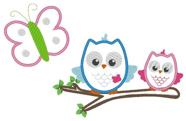 Eulen auf Ast Applikation Stickdatei Eule Paar - Sticken