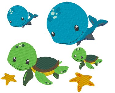 Stickdatei - Wal mit Schildkröte - Sticken