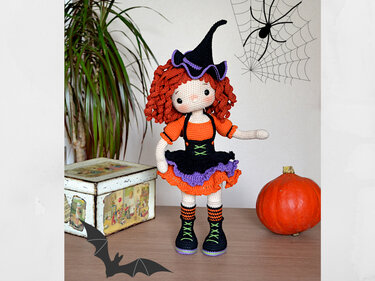 Crochet Amigurumi doll pattern, crochet toy, Halloween witch Lizzy