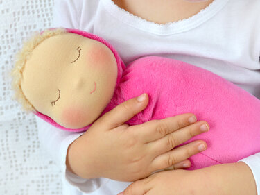 DIY Waldorf swaddle sleeping doll 11 inch (28 cm) tall. PDF sewing pattern