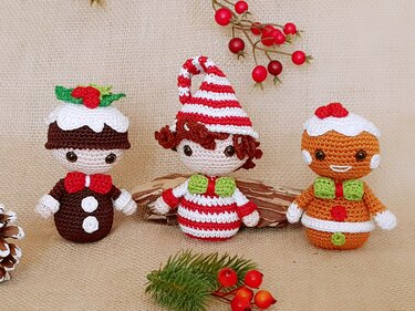 Weihnachtsleckereien: Lebkuchen, Zuckerstange &   Weihnachtspudding – Häkelanleitung - Häkeln