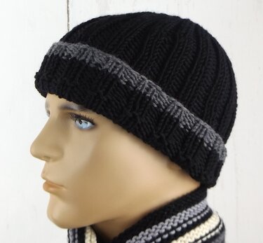 Strickanleitung Herrenmütze " Feinripp"