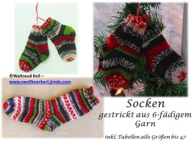 Strickanleitung Socken aus 6-fädigem Garn - Lehrgang mit Tabellen für alle Größen