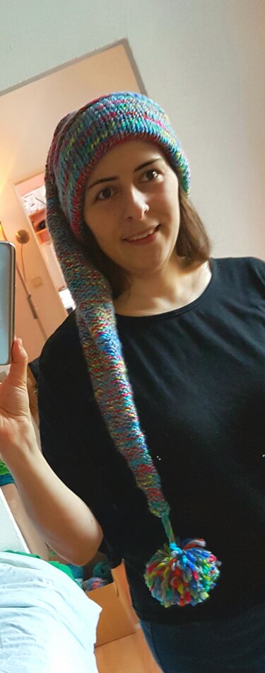 Lange Zipfelmütze gesträkelt - Knooking