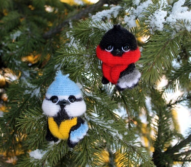 Broschen Gimpel und Meise. - Häkeln