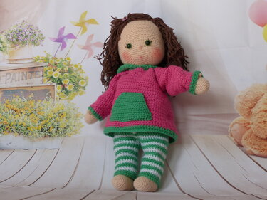 Hoodie Pia for Dolls, 11“, 13“ and 17“ dolls, Leggings and Hoodie, Dollclothes - Crochet