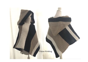 Pattern hooded poncho tricolore - Crochet