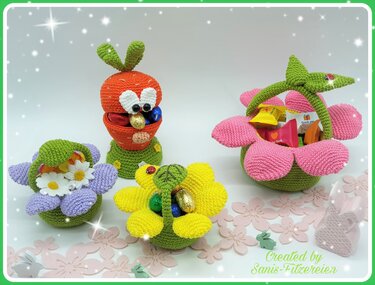 Häkelanleitung großes und kleines Blumenkörbchen