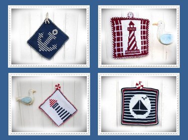 Sparset 4 Maritime Topflappen / tunesisch gehäkelt - Häkeln