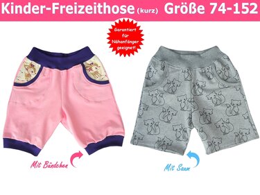 Kurze Kinderhose Größe 74-152, Schnittmuster & Nähanleitung
