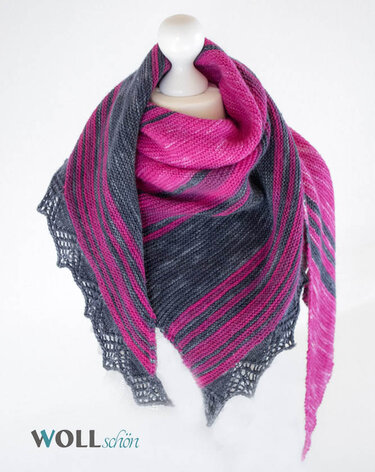 Gestreiftes Dreieckstuch mit Spitzensaum in Pink und Grau