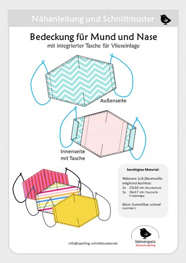 Anleitung und Schnittmuster Bedeckung für Mund und Nase // Kein Medizinprodukt - Nähen