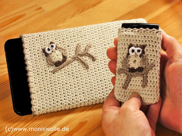 Für Ihn - Häkel-Handy-Smartphone-Tablet -Tasche mit Eule "Athene" - Häkeln