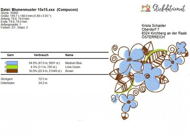 Blumen Stickdatei, Blumenmuster Stickdesign, moderne Blumen Stickvorlage - Sticken
