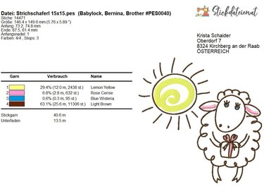 Schaf Stickdatei, Niedliches Schafmuster, Doodle Schaf Stickdesign - Sticken