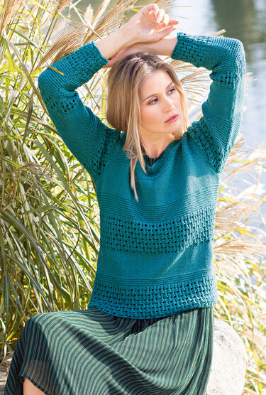 Gestrickter Mustermixpulli in Petrol - Bild 4