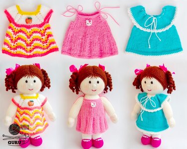 K076 Knitting Pattern - Three dresses for dolls Set 1